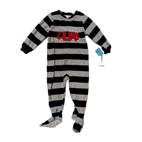 Carter’s 24 Month Red Fire Truck Footed Fleece Sleeper 2 way Zip Gray Oekotex - Picture 1 of 5